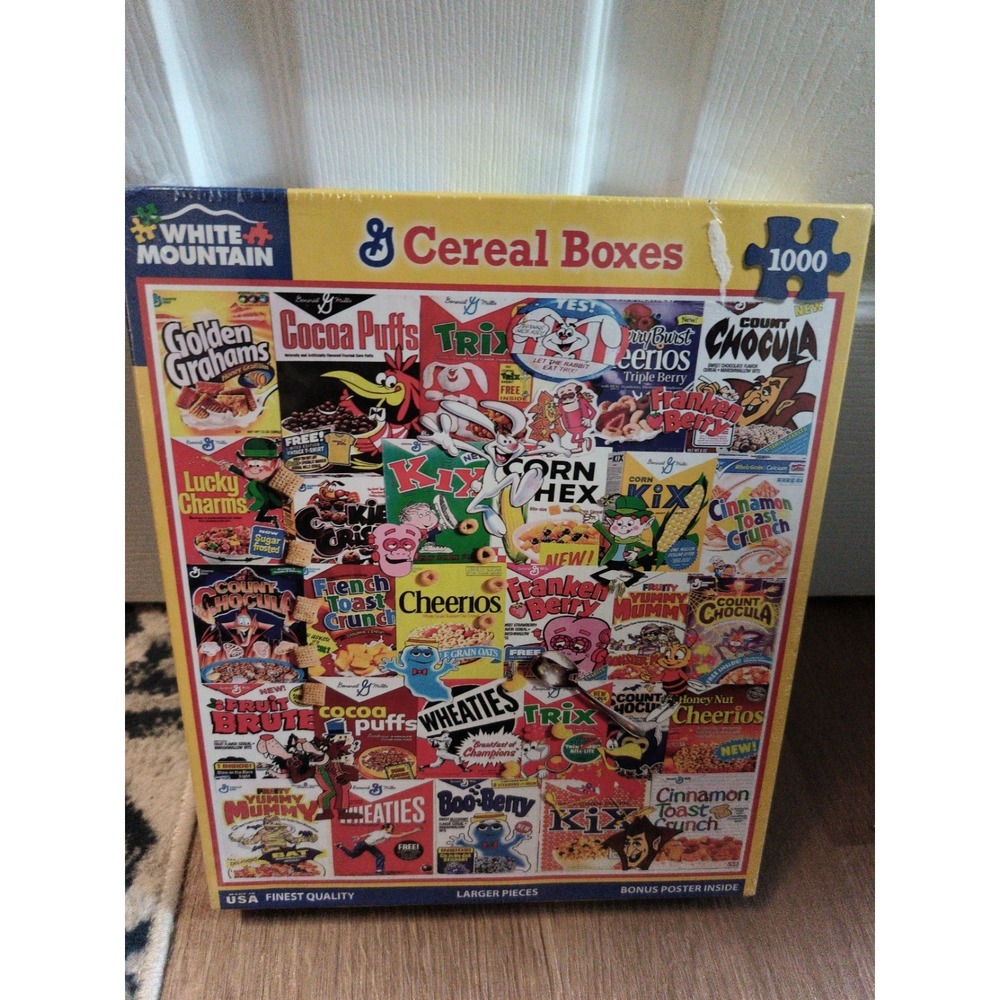 White Mountain Cereal Boxes Jigsaw Puzzle 1000 Piece NEW SEALED 24"X30"